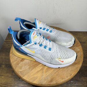 Nike Air Max 270 Shoes Mens Size 9 White Blue Yellow FJ4000-100 Running Sneakers